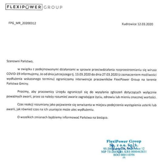 Komunikat firmy FlexiPower